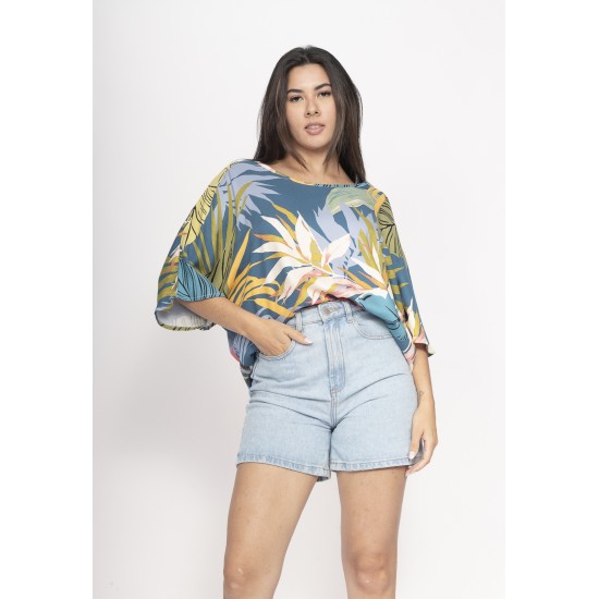 Blusa Morcego Ampla Tangará Estampa Brisa Botânica