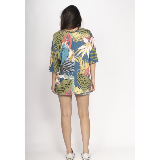 Blusa Morcego Ampla Tangará Estampa Brisa Botânica