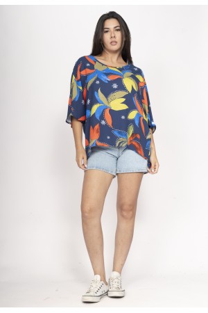 Blusa Morcego Ampla Tangará Estampa Maré Vibrante