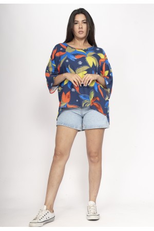 Blusa Morcego Ampla Tangará Estampa Maré Vibrante
