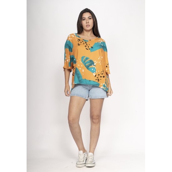 Blusa Morcego Ampla Tangará Estampa Aurora Botãnica