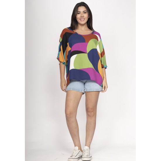 Blusa Morcego Ampla Tangará Estampa Jardim Azul