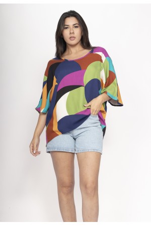 Blusa Morcego Ampla Tangará Estampa Jardim Azul