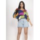 Blusa Morcego Ampla Tangará Estampa Jardim Azul