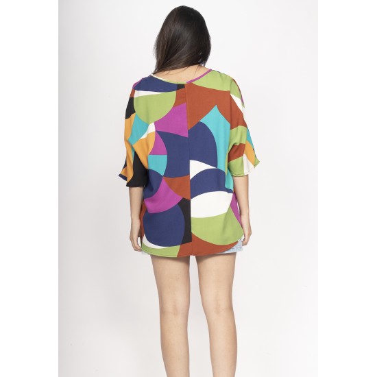 Blusa Morcego Ampla Tangará Estampa Jardim Azul