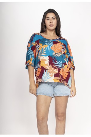 Blusa Morcego Ampla Tangará Estampa Aurora Profunda