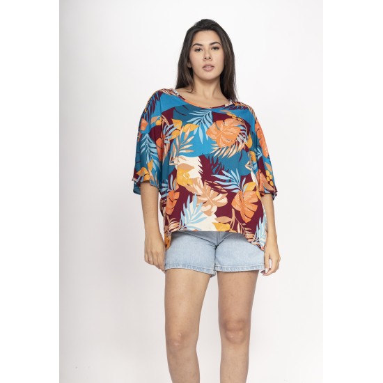 Blusa Morcego Ampla Tangará Estampa Aurora Profunda