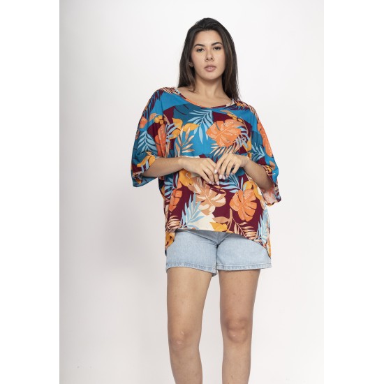 Blusa Morcego Ampla Tangará Estampa Aurora Profunda