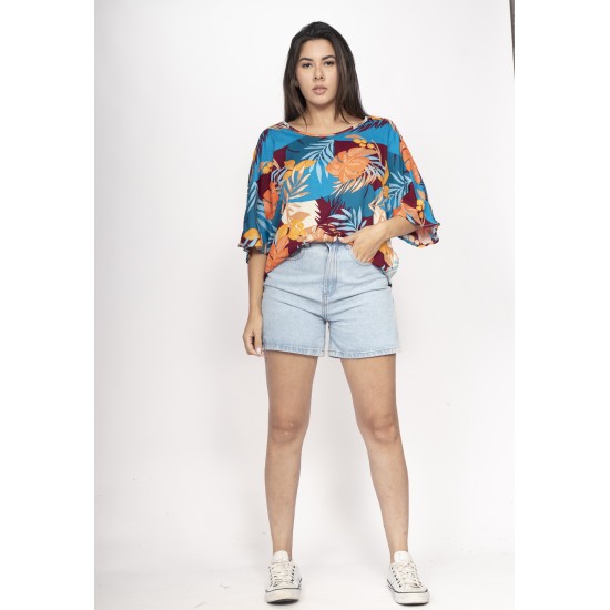 Blusa Morcego Ampla Tangará Estampa Aurora Profunda