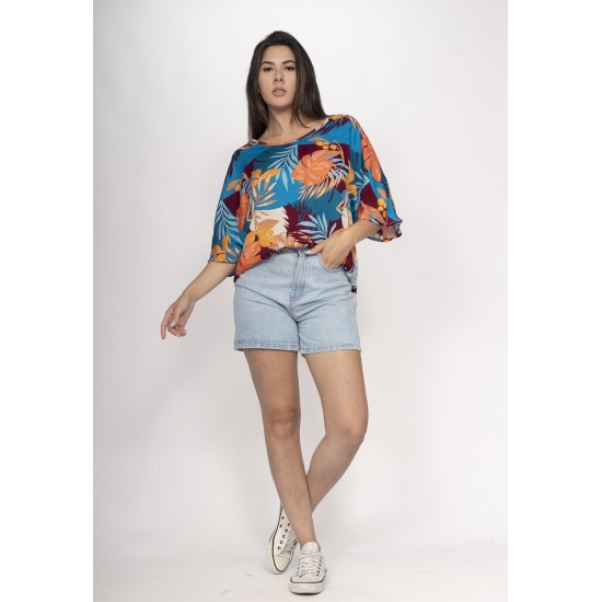 Blusa Morcego Ampla Tangará Estampa Aurora Profunda
