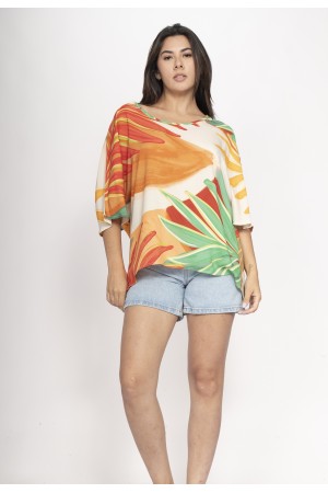 Blusa Morcego Ampla Tangará Estampa Jardim do Sol