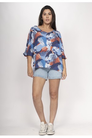 Blusa Morcego Ampla Tangará Estampa Jardim Celeste