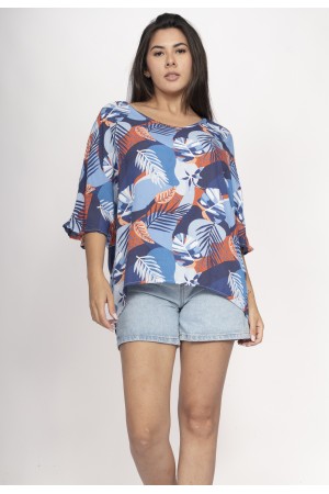 Blusa Morcego Ampla Tangará Estampa Jardim Celeste