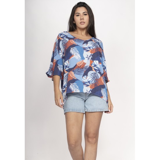 Blusa Morcego Ampla Tangará Estampa Jardim Celeste