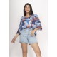 Blusa Morcego Ampla Tangará Estampa Jardim Celeste