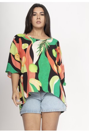 Blusa Morcego Ampla Tangará Estampa Festival Tropical