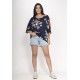 Blusa Morcego Ampla Tangará Estampa Festa das Flores Azul