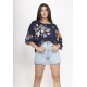 Blusa Morcego Ampla Tangará Estampa Festa das Flores Azul