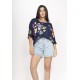 Blusa Morcego Ampla Tangará Estampa Festa das Flores Azul
