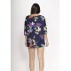 Blusa Morcego Ampla Tangará Estampa Festa das Flores Azul