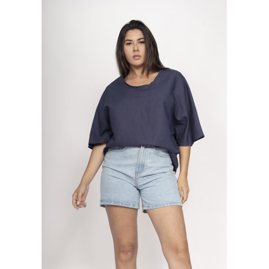 Blusa Morcego Ampla Tangará Azul Marinho