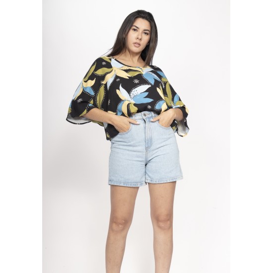 Blusa Morcego Ampla Tangará Estampa Jardim Noturno