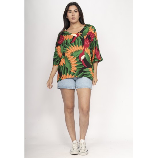 Blusa Morcego Ampla Tangará Estampa Festa dos Tucanos