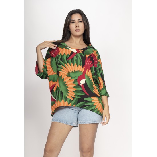 Blusa Morcego Ampla Tangará Estampa Festa dos Tucanos