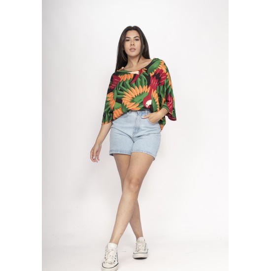 Blusa Morcego Ampla Tangará Estampa Festa dos Tucanos