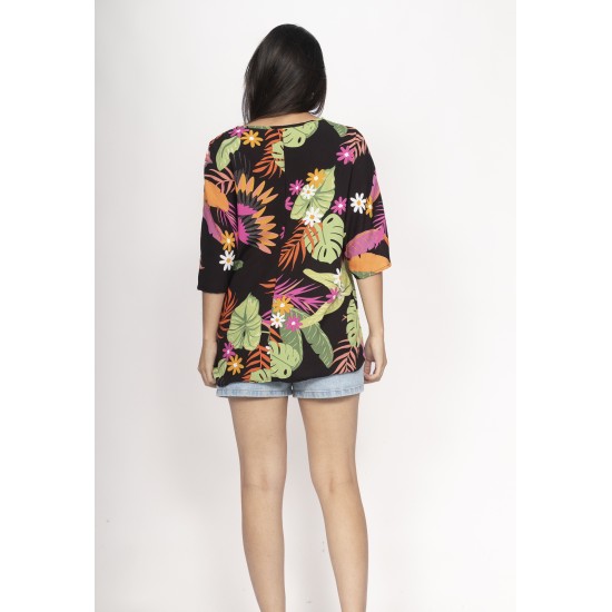 Blusa Morcego Ampla Tangará Estampa Noite Botânica