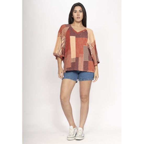 Blusa Ampla Morcego Guyrá Manga 3/4 Malha Tramas do Sol