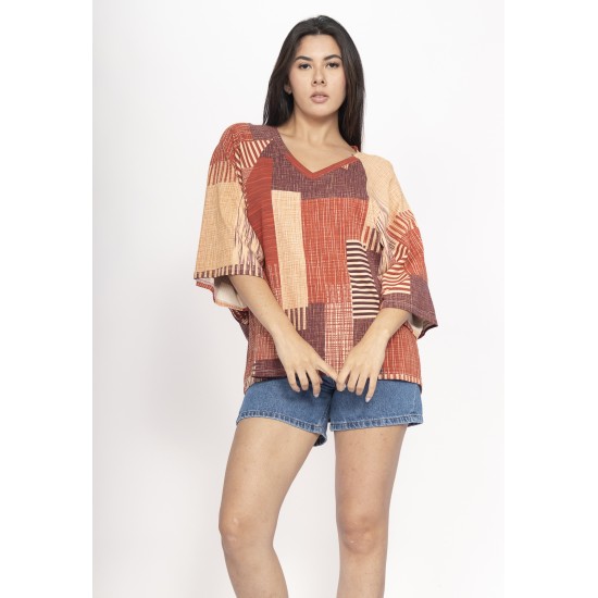 Blusa Ampla Morcego Guyrá Manga 3/4 Malha Tramas do Sol