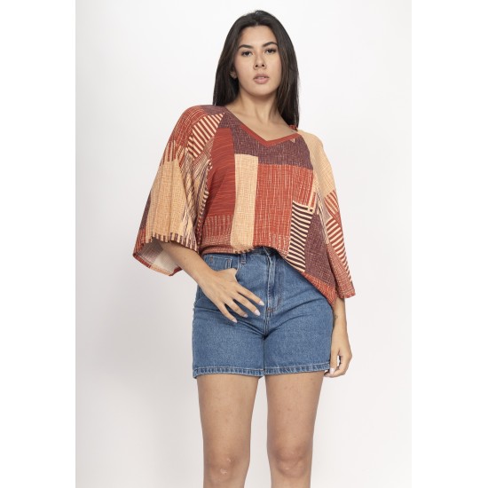 Blusa Ampla Morcego Guyrá Manga 3/4 Malha Tramas do Sol