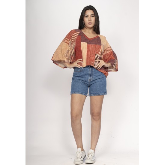 Blusa Ampla Morcego Guyrá Manga 3/4 Malha Tramas do Sol
