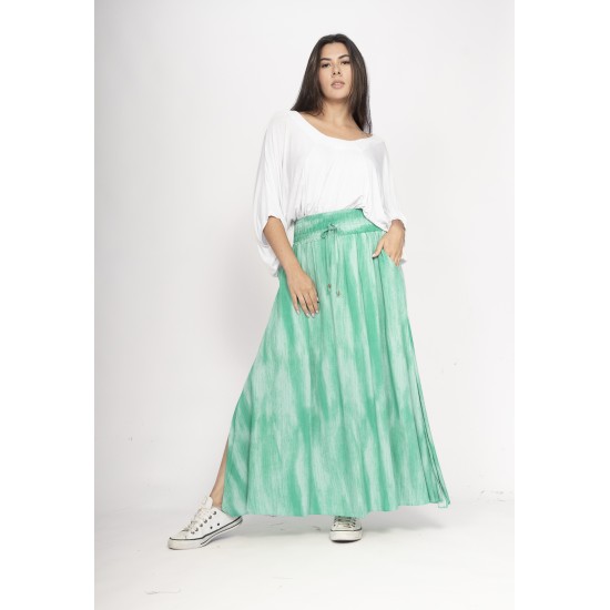 Saia Longa Viscose Tie Dye Verde Aqua