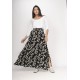Saia Longa Viscose Folhagem Serena Preta