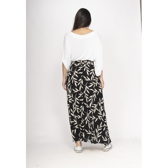 Saia Longa Viscose Folhagem Serena Preta