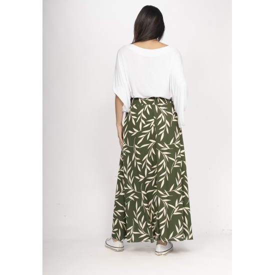 Saia Longa Viscose Folhagem Serena Musgo