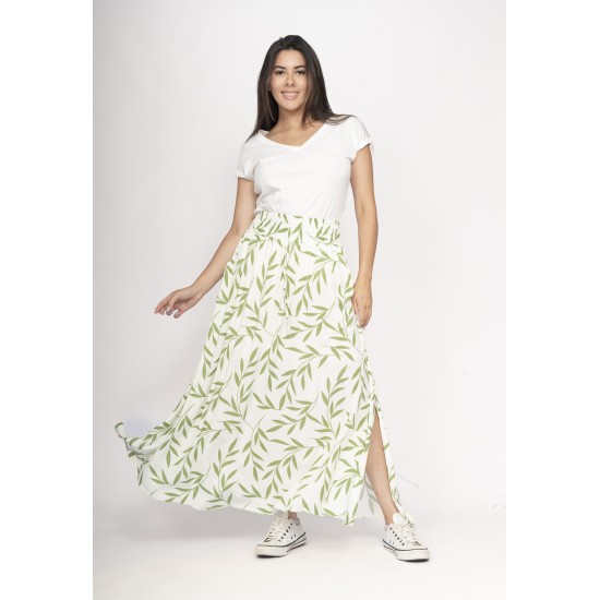 Saia Longa Viscose Brisa Folhagem Serena Verde