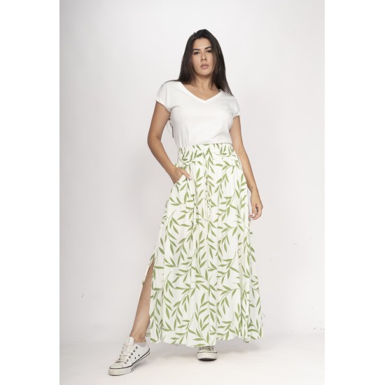 Saia Longa Viscose Brisa Folhagem Serena Verde