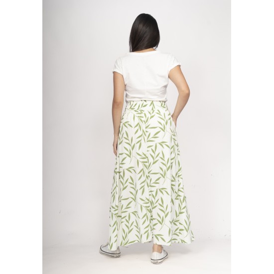 Saia Longa Viscose Brisa Folhagem Serena Verde
