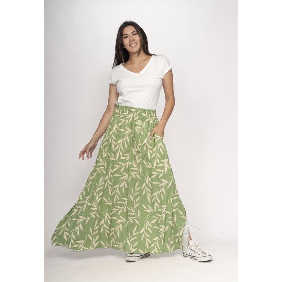 Saia Longa Viscose Folhagem Serena