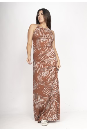 Vestido Longo Eirapuã Malha Trapézio Palmas da Terra