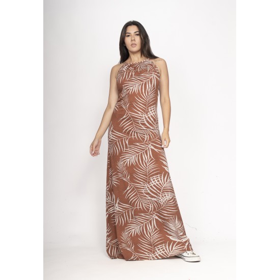 Vestido Longo Eirapuã Malha Trapézio Palmas da Terra