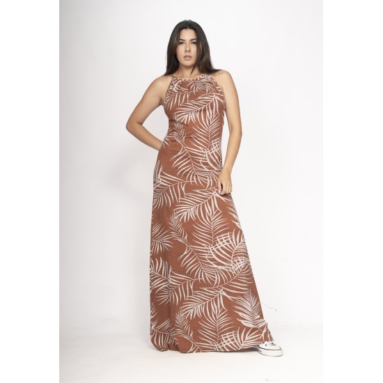 Vestido Longo Eirapuã Malha Trapézio Palmas da Terra