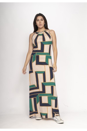 Vestido Longo Eirapuã Malha Trapézio Estampa Chapada de Areia
