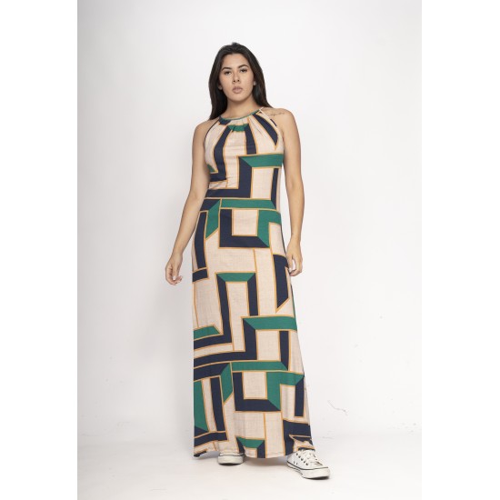 Vestido Longo Eirapuã Malha Trapézio Estampa Chapada de Areia