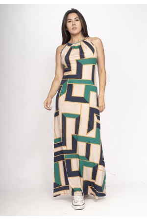 Vestido Longo Eirapuã Malha Trapézio Estampa Chapada de Areia