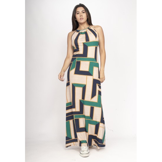 Vestido Longo Eirapuã Malha Trapézio Estampa Chapada de Areia
