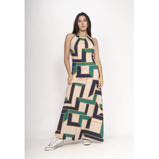 Vestido Longo Eirapuã Malha Trapézio Estampa Chapada de Areia